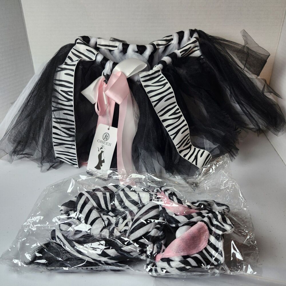 Kids Zebra Headband, Tie, Tail, And Tutu